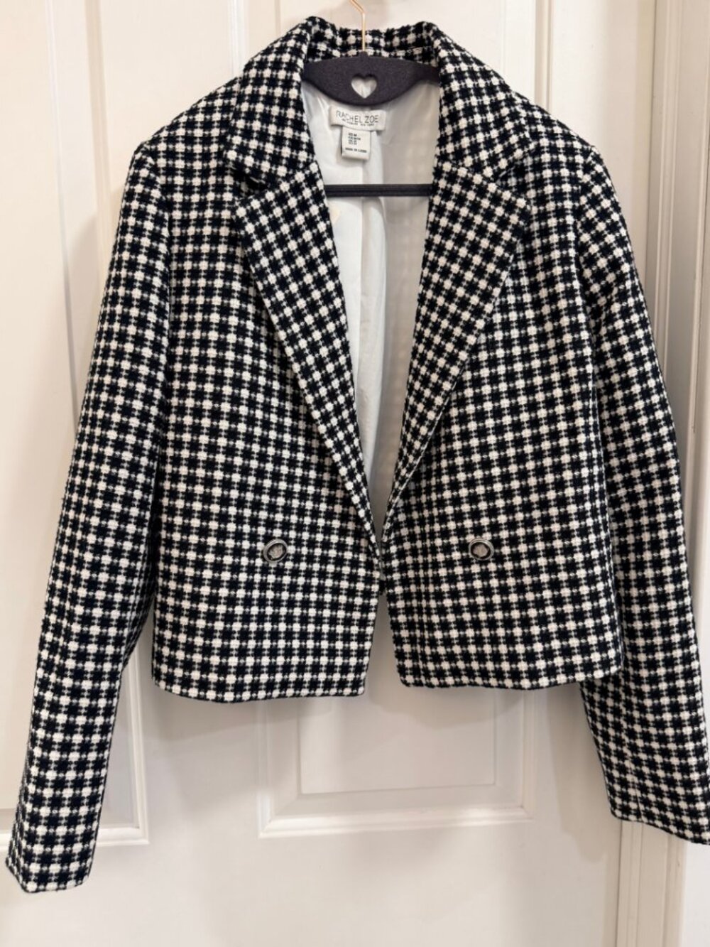 Rachel Zoe Black & Ivory Checked Tweed Cropped Blazer M NWT